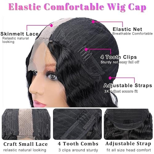 Mairead 28 Inch Long Curly Synthetic Lace Front Wigs for Black Women Loose Deep Wave Black Synthetic Wig Middle Part 4" Simulated Scalp Small Lace Front Wigs Natural Looking Crimps Curls Wig thumbnail 6