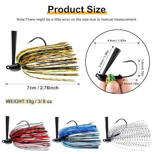 Sumind 8 Pcs Bass Fishing Jigs Bass Weedless Football Jig Metal Football Head Kit Swim Silicone Skirts Weed Guard Flipping Lures, Colorful, 10 G/ 3/8 oz thumbnail 2