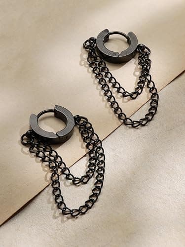 Sacina Huggie Hoop Earrings, Gothic Emo Punk Grunge Earrings, Goth Jewelry, Christmas Jewelry Gifts for Women thumbnail 7