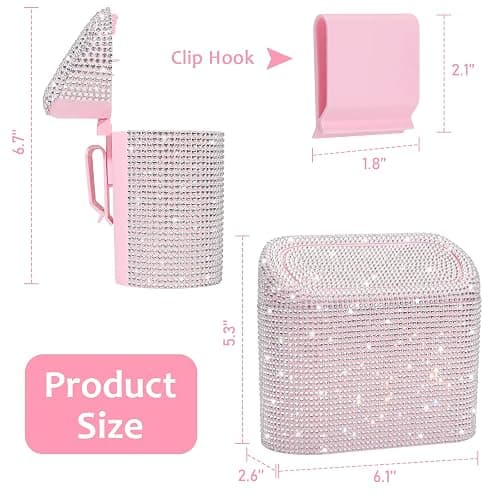 Accmor Bling Car Trash Can with Lid, Leakproof Mini Vehicle Trash Bin Automotive Dustbin Organizer Storage, Sparkling Crystal Rhinestone Trash Bag Container with 30pcs Garbage Bags Car Accessories thumbnail 2