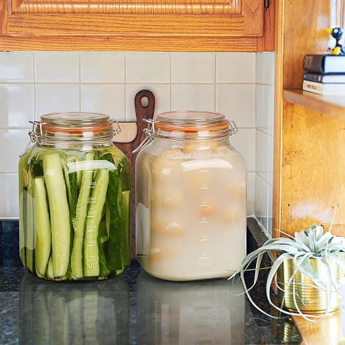 [UPGRADE] 2 Pack Square Super Wide Mouth Airtight Glass Storage Jars with Lids, 1.1 Gallon Glass Container with 2 Measurement Marks, Canning Jars with Leak-proof Lid for Kitchen (Spare Gasket) thumbnail 5
