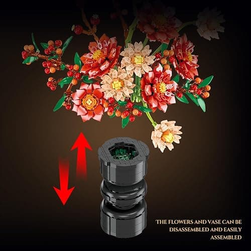 Dahlia Flower Building Set with Vase,Botanical Bouquet Collection Block | Artificial Festive Holiday Flowers for Decoration,Women,Girl,Girlfriend(1416PCS) thumbnail 4