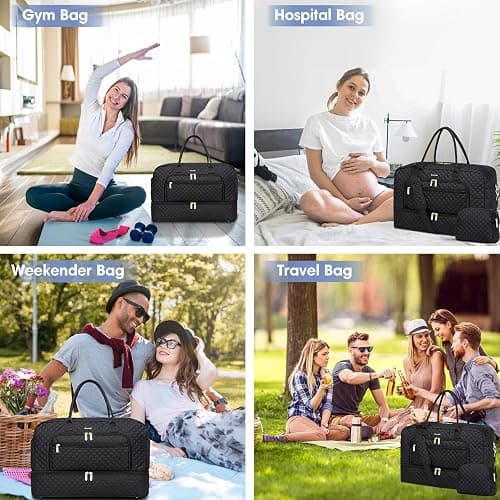 LUOCIP Large Women Travel Duffle Bag, Carry on Bag with Wet Toiletry Pocket for Overnight, Weekend, Yoga, Gym, Business Trips, Sport and Hospital, Black thumbnail 7