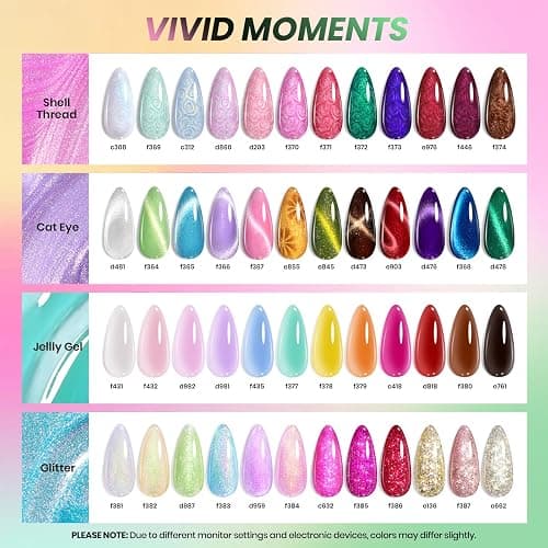 Beetles Winter Gel Polish Set Cat Eye Gel Nail Polish 48 Colors Red Green Brown Blue Nude Pink Jelly Glitter Shell Shread Salon DIY at Home UV LED Needed Gifts for Women Vivid Moments thumbnail 2