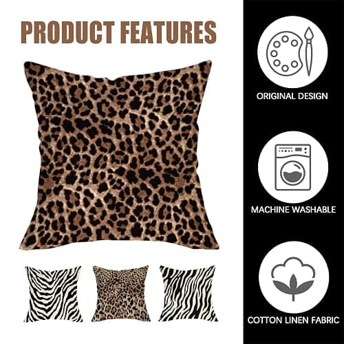 Fahrendom Leopard Zebra Print Decorative Throw Pillow Covers Set of 4, Wild Animal Cheetah Black White Stripes Outdoor Pillowcase, Farmhouse Wildlife Sofa Couch Cushion Case Home Decor 18 x 18 thumbnail 4
