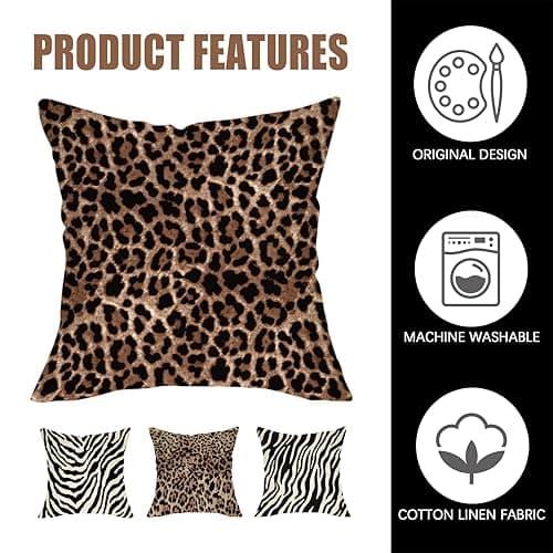 Fahrendom Leopard Zebra Print Decorative Throw Pillow Covers Set of 4, Wild Animal Cheetah Black White Stripes Outdoor Pillowcase, Farmhouse Wildlife Sofa Couch Cushion Case Home Decor 18 x 18 thumbnail 5