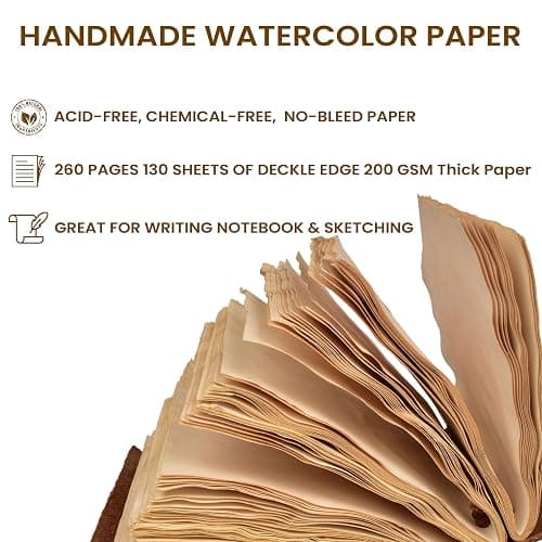 LEATHER VILLAGE Handmade Leather Bound Journal for Women- Brown | 13"X8" | 260 Pages Blank of Vintage Paper Writing, Sketchbook, Notebook thumbnail 6