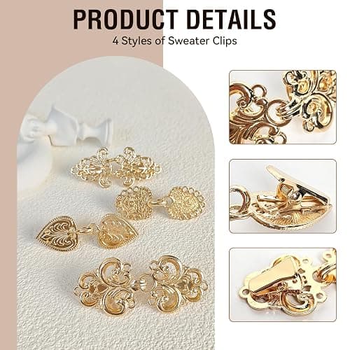 TACVEL 4 Pieces Vintage Sweater Shawl Cape Cloak Clips Retro Cardigan Collar Clasp Dress Shirt Brooch thumbnail 3