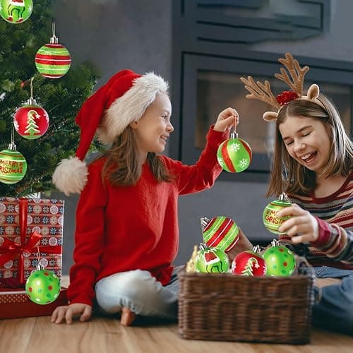 Wninbu 12 Pcs 2.4 Inch Christmas Ball Ornaments for Tree,Red and Green Glittering Hanging Bulbs Pendants for Christmas Tree Decorations thumbnail 6