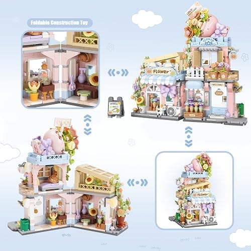 Street View Flower House Shop Mini Building Blocks, MOC Creative Building Toys Cute Panda Building Set for Girls 6-12, Simulation Architecture Construction Toy, Gift Idea for Kids Adults (854 PCS) thumbnail 4