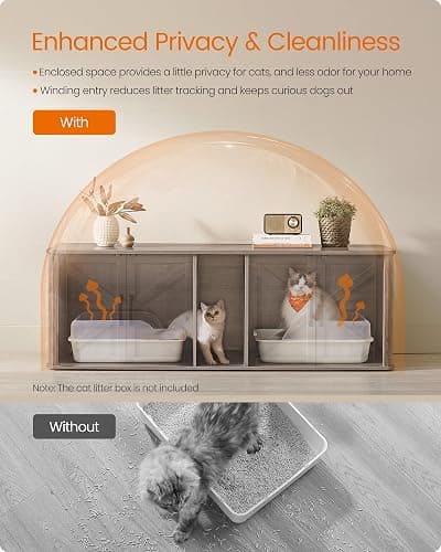 Feandrea Double Cat Litter Box Enclosure, Modern Litter Box Furniture Hidden for 2 Cats, Front Entry, Cat House, Side End Table, TV Stand, 59 x 19 x 19.5 Inches, Heather Griege UPCL010G01 thumbnail 6