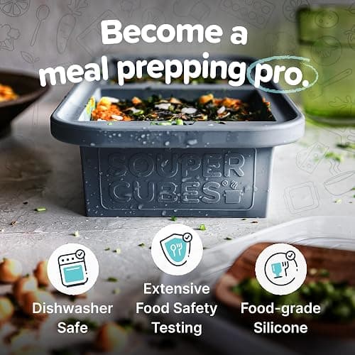 Souper Cubes Silicone Freezer Molds Gift Set with 2 Tbsp, 1/2, 1, and 2 Cup Silicone Freezer Trays With Lids - Meal Prep and Kitchen Essentials Bundle - Charcoal thumbnail 4