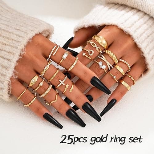 FAXHION Gold Stackable Rings Set for Women, 25 PCS Simple Twist Finger Ring | Statement Knuckle Ring, Dainty Stacking Thumb Rings Pack, Versatile Daily Wear Jewelry Gift for Women thumbnail 3