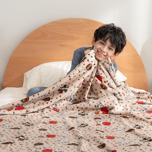 Berkshire Blanket Peanuts® VelvetLoft® Cute Character Snoopy Plush Oversized Kids Throw Blanket, Peanuts Snoopy and Woodstock Harvest Combo Linen (50in x 60in) thumbnail 4