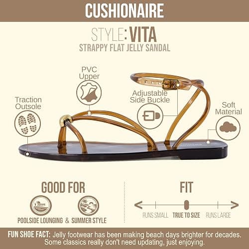 CUSHIONAIRE Vita Jelly Sandals for Women, Casual Lightweight Womens Strappy Sandals with Adjustable Buckle Strap and Gold Hardware Accent thumbnail 4