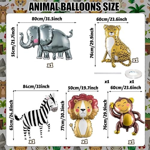 Jungle Safari Animals Balloons, Jungle Safari Theme Birthday Party Decorations, Lions Zebra Elephant Monkey Leopard Foil Balloons for Kids Boys Wild One Zoo Birthday Baby Shower Party Decor Supplies thumbnail 3