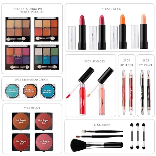 Hot Sugar All In One Makeup Set for Teen Girls - Full Makeup Kit for Beginners With Eye Shadow Palette, Blush, Lip Gloss, Brush, Mirror (Pink Heart) thumbnail 4