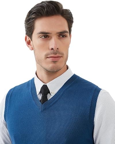 Kallspin Men's Pure Cotton Sweater Vest V Neck Regular Fit Knit Sleeveless Pullover Sweater thumbnail 8