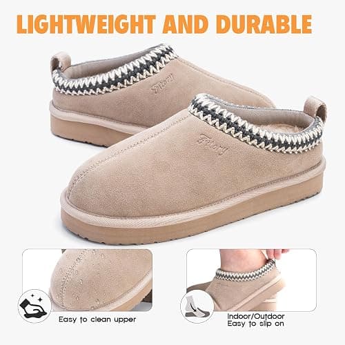 FITORY Women's Suede Slipper, Flat Slip On House Shoes with Faux Fur Lining Indoor Outdoor Short Mini Boots thumbnail 3