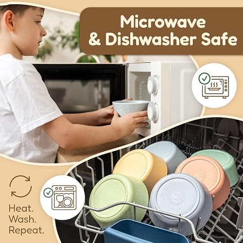 FOODLE Wheat Straw Kids Bowls - Microwave and Dishwasher Safe Toddler Bowls | 12 oz, Set of 6, BPA-Free & Non-Toxic, Unbreakable, Easy to Clean & Lightweight, Ideal for Baby Food, Snacks, Fruit & Cereal thumbnail 4