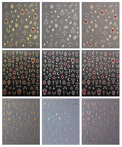 JMEOWIO 9 Sheets Moon Star Nail Art Stickers Decals Self-Adhesive Pegatinas Uñas Sun Nail Supplies Nail Art Design Decoration Accessories thumbnail 2