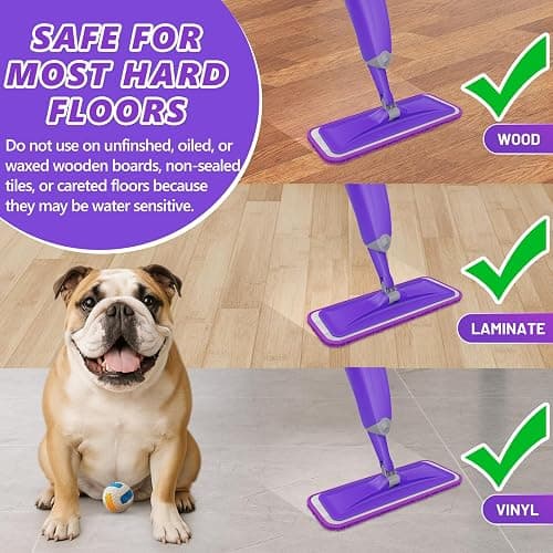 HOMTOYOU Spray Mops for Floor Cleaning: Wet Mop for Hardwood Tile Wood Laminate Vinyl - 3 Washable Microfiber Pads for Swiffer Powermop - Absorbs Pet Hair Dust thumbnail 7