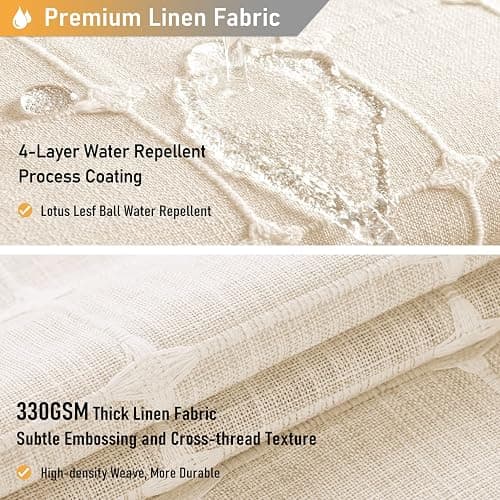 BTTN 54x78 Boho Farmhouse Linen Heavy Duty Shower Curtain Set, Cream/Beige | Narrow Long Size, 330GSM Linen Blend, 3-side Tassels, Waterproof Fabric, 10 Plastic Hooks, Rustic Bohemian, Machine Washable thumbnail 4