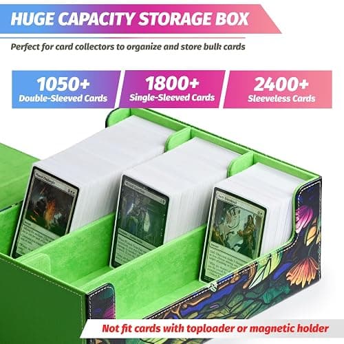 UAONO Card Storage Box for MTG, Trading Card Deck Box Holds 1800+ with 6 Dividers, Leather Printing Magnetic Closure Card Storage Case Fits TCG CCG Sports Cards (Green, Tree) thumbnail 5