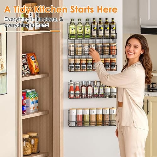 X-cosrack Spice Rack Organizer, 5-Tier Wall Spice Rack, Stackable Hanging Spice Jars Storage Racks, Great for Kitchen and Pantry, Up to Storage 48 Jars(Patent No.:D909138S) thumbnail 4