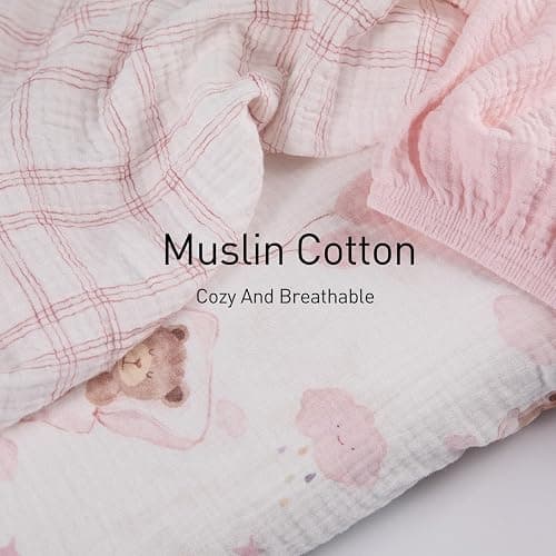 Gllquen Baby Muslin Bassinet Sheets 3 Pack, Breathable Elastic Cozy Fitted Cotton Bassinet Mattress Sheet for Baby Boy Girls, Fit for Hourglass Oval Rectangular Cradle Pad Sheets 33"x17" (Bear Dream) thumbnail 4