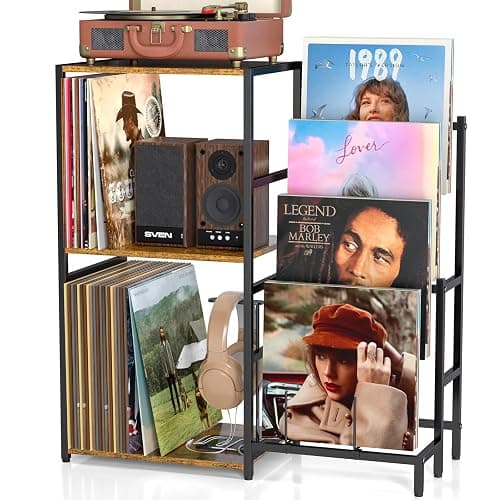 Record Player Stand, Turntable Stand with 4-Tier Vinyl Record Storage, Record Player Table Storage up to 200+ Albums, Record Player Cabinet with Vinyl Display Holder Shelf, vinyl Table for Living Room - Image 1
