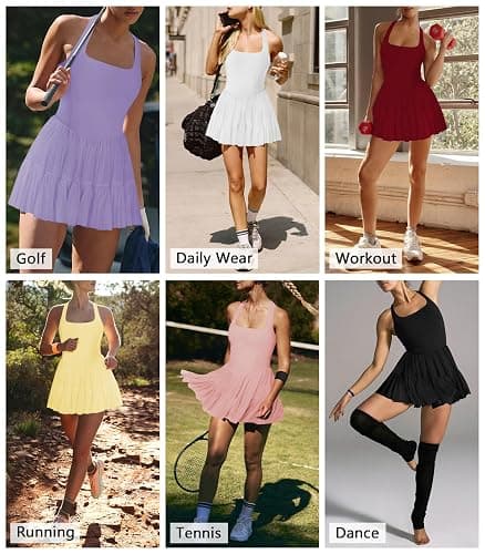 Hragc Women's Tennis Flowy Pleated Ruffle Athletic Dress for Women Halter Neck Sleeveless Mini Golf Dress with Shorts Pocket thumbnail 5