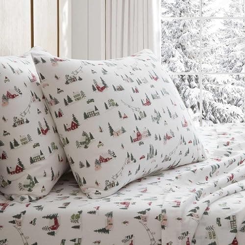 Martha Stewart - Flannel Sheets Full Size, Anti-Pilling & Wrinkle Resistant Cotton, Touchably Soft for All-Season Comfort - Bed Sheets with Matching Pillowcases & Fitted Sheet (Ski Village Green) thumbnail 4