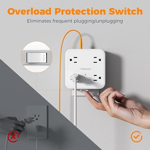 Multi Plug Outlet Extender, TESSAN Wall Surge Protector Plug Extender with 8 Sockets, Multiple Outlet Splitter with 3 USB Ports (1 USB C), Power Socket Expander with Switch for Home, Dorm, White thumbnail 6