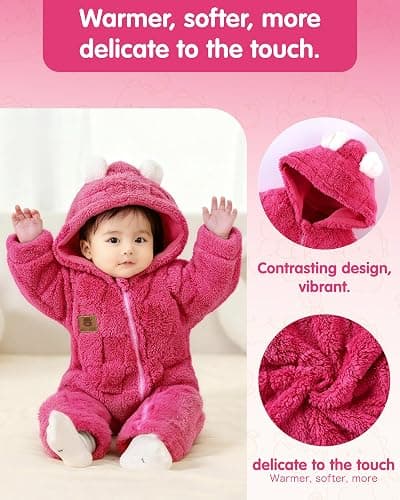 Redair Baby Winter Clothes Baby Onesie Plush Hooded Newborn Outfit Infant Costume for Newborn Boys Girls 0-18 Months thumbnail 2