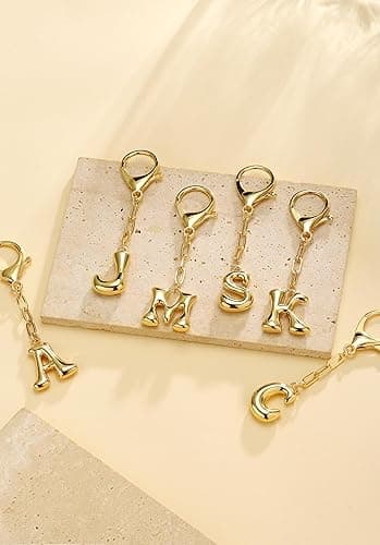 GAOKOXI Gold Bubble Initial Keychain Charm for Women Chunky Bag Purse Charms A-Z Letter Key Chains for Handbag Accessories - Gold-a thumbnail 7