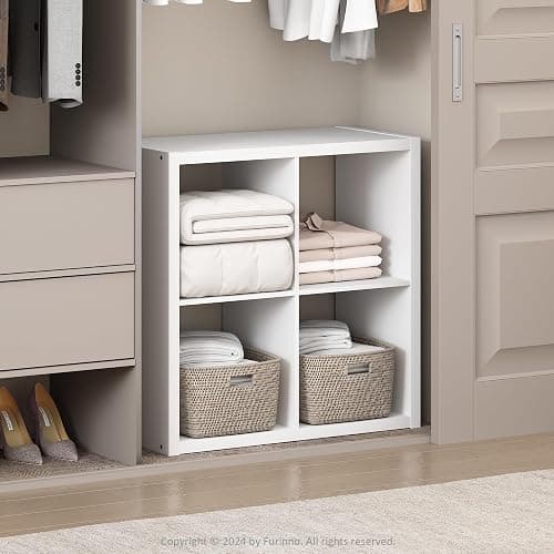 Furinno Cubic Open Back Multipurpose Clothing & Closet Storage Organizer Shelf, 4-Cube, White - Image 1