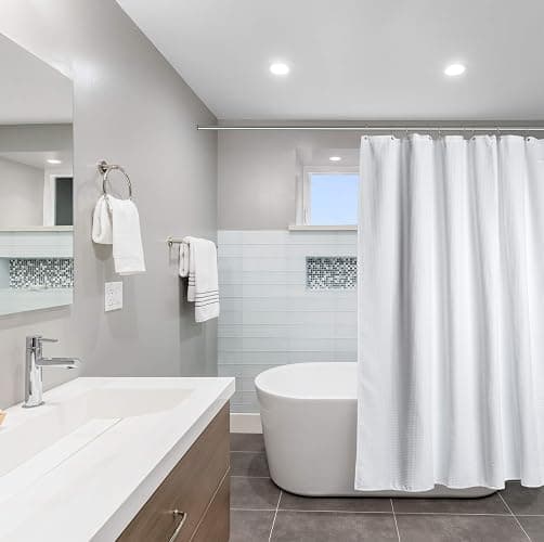 Creative Scents Fabric White Shower Curtain for Bathroom - 72 x 84 Spa, Hotel Luxury Matt Waffle Weave Square Design, Water Repellent, 230 GSM Weighty Cloth, for Decorative Bathroom Curtains thumbnail 2