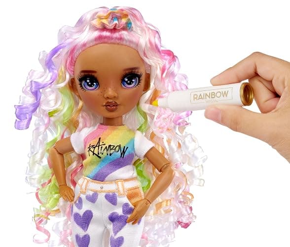 Rainbow High Color & Create Fashion DIY Doll with Washable Rainbow Markers, Purple Eyes, Curly Hair, Bonus Top & Shoes. Color, Create, Play, Rinse and Repeat. Creative 4-12+ thumbnail 4