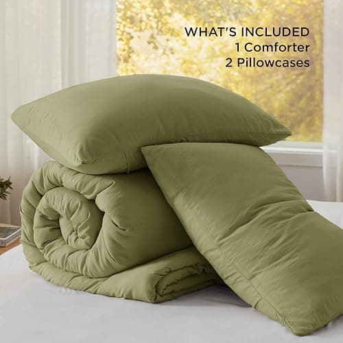 Bedsure King Size Comforter Set, Olive Green Soft Prewashed Bedding for All Seasons, 3 Pieces GentleSoft™ Warm Down Alternative Bed Set, 1 Lightweight Comforter (104"x90") and 2 Pillowcases (20"x36") thumbnail 6