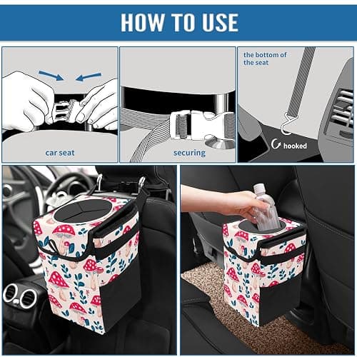 GVGHIDZ Car Trash Can – Multi-Purpose, Lightweight and Portable with Durable Water-Resistant Coating, No Installation Required, Practical and Ample Capacity, Variety of Colors.Mushroom thumbnail 7