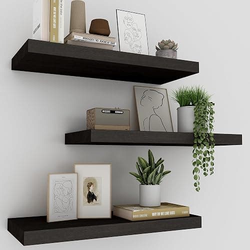 Upassion Floating Shelves for Wall Set of 3, 16" Black Wall Shelves for Home Decor, Frame Display Floating Shelf for Living Room, Bedroom, Bathroom, Kitchen - Image 1