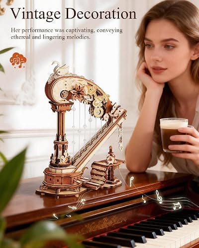 ROKR 3D Wooden Puzzles for Adults - Magic Harp Music Box, Mechanical Model Kit Self-Playing Musical Instrument, DIY Craft Kits, Home Decor & Birthday Gifts, Hobbies for Men Women thumbnail 6