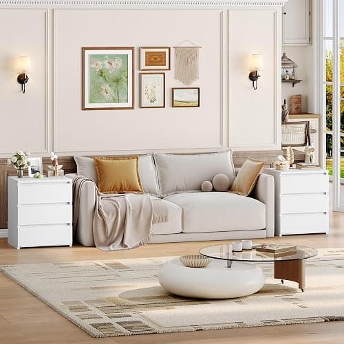FOTOSOK Nightstands Set of 2 with 3 Drawers, White Nightstand Bedside Table Set of 2 for Bedroom, 17.7W*15D*21.7H Bedroom Night Stands with Cut-Out Handle, Sofa Side End Table for Home Office thumbnail 4