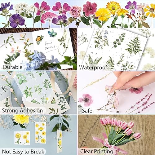 Arme Flower Stickers for Scrapbooking(590 Pieces, 48 Sheets),Decorative Floral Stickers, Small Flower Sticker for Adults, Pressed Flowers Sticker's Pack, Colorful Wildflower Sticker for Scrapbooking thumbnail 4
