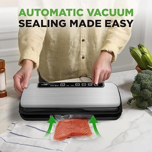 NutriChef Food Vacuum Sealer Machine, Stainless Steel Automatic Air Sealing System for Dry/Moist Foods, LED Touch Controls, Includes Vacuum Hose, Bag Roll and Wine Stopper, 110W Suction Power, 14"x6" - Stainless Steel - 14.1"L x 6"W x 3"H thumbnail 3