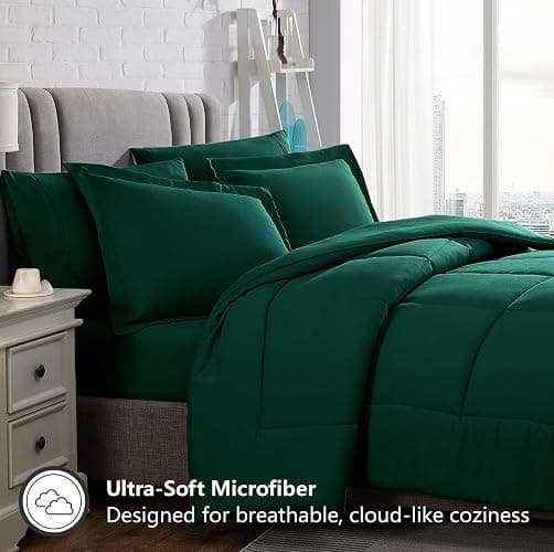 American Home Collection Comforter Set, Down Alternative Ultra Soft Microfiber, 3 Pieces with 1 Comforter and 2 Pillow Shams, Oeko-Tex Comforter for Full and Queen Size Bed, Dark Green Comforters thumbnail 2