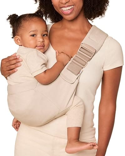 Ergobaby Upsie Sling Baby Carrier for Babies and Toddlers 6-48 Months (17-45 lbs) - 2-Position Ergonomic Baby Carrier with Front Storage Pocket, Hip-Healthy Positioning - Natural Beige - Image 1