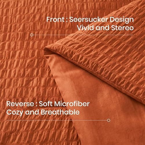 Quataly Queen Comforter Set Seersucker Lightweight Bed Set for All Season | 3PCS Burnt Orange Terracotta Bedding Set with 1 Elegant Comforter (90"x90") and 2 Soft Pillowcases (20"x30") thumbnail 3