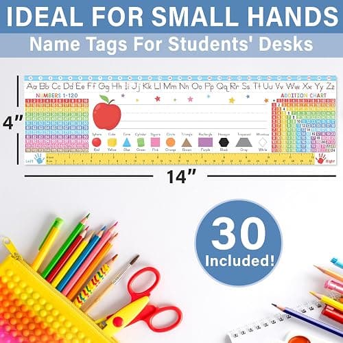 King Print Desk Name Tags for Classroom, 30 Pack Colorful 14x4 | Double-Sided Laminated 250gsm, Student Plates Learning Handwriting for Kindergarten 1st 2nd 3rd Grade Classroom Decor thumbnail 2